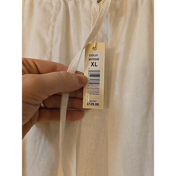 NWT Max Studio White Linen Blend Drawstring Wide Leg Trouser Pants Womans Sz XL - Picture 6 of 9